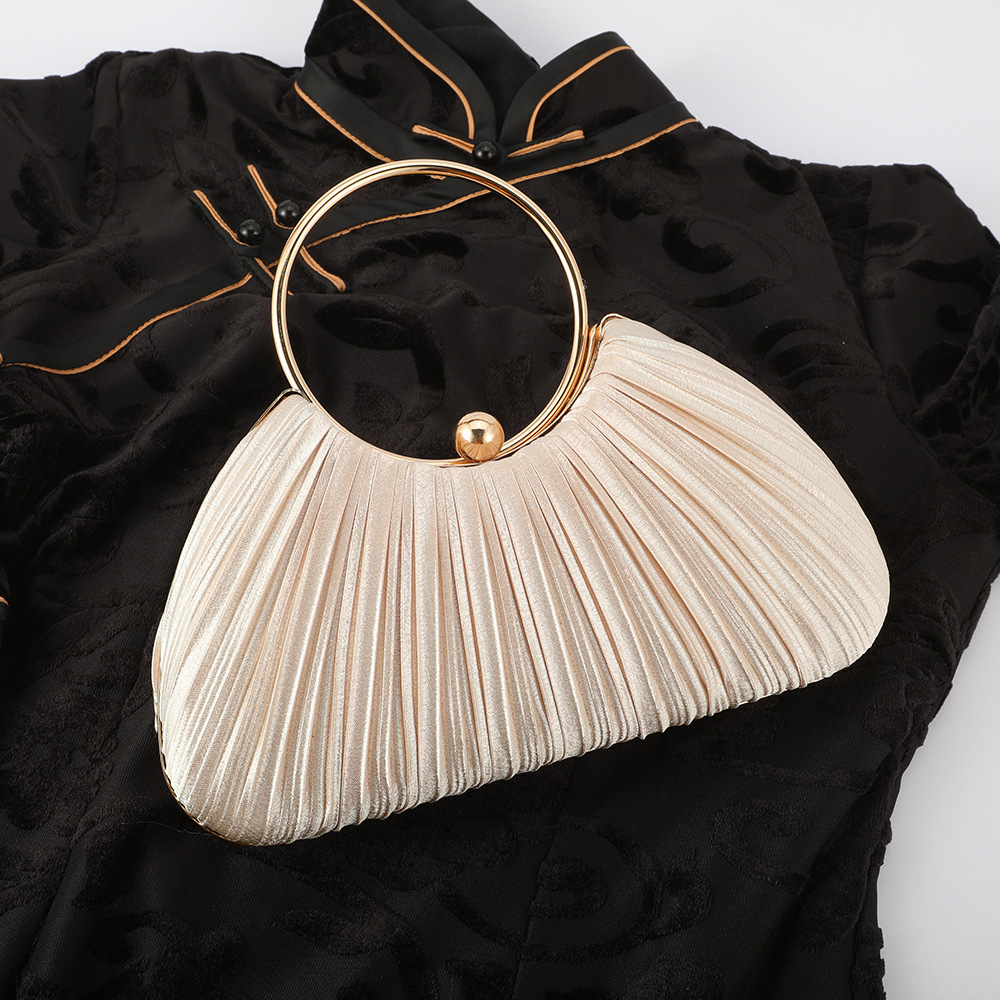 2025 New Arrival Cross-Border Hot Sale Circular Pleated Evening Bag Women's Banquet Party Dress Qipao Chain Small Handbag - Thumbnail 4