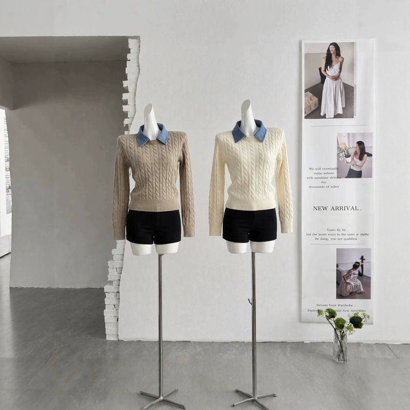 "Xinxing" Miu-style Preppy Detachable Collar Fake Two-Piece Cable Knit Pullover Sweater Autumn Lazy Sweater