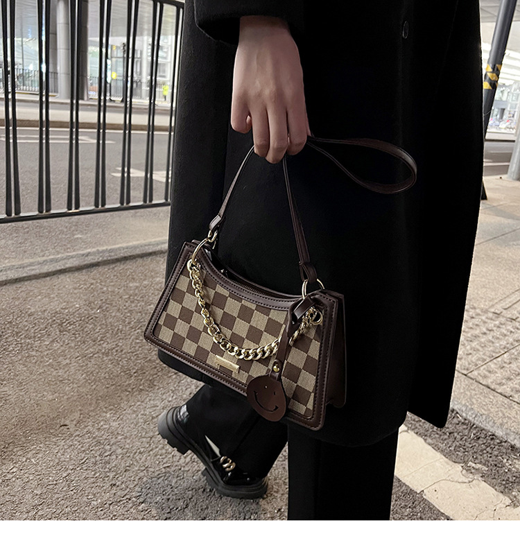 Fashion One-shoulder Messenger Bag Autumn And Winter Checkerboard Chain Baguette Bag display picture 6