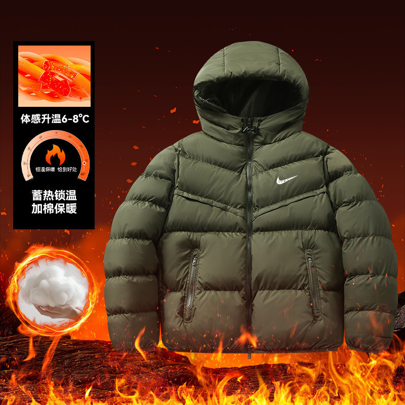 Cross-Border 2025 Winter Flat Nylon Cotton Coat Embroidered Thickeneded Bread Coat Stand Collar Cotton Coat Men's Loose Cotton Coat