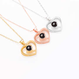 s925银爱心心形投影项链女网红潮学生森系个性桃心吊坠锁骨链脖链