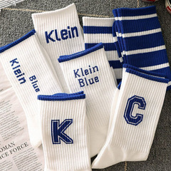 克萊因藍襪子男款中筒百搭ins潮長筒防臭運動籃球襪秋冬男士長襪
