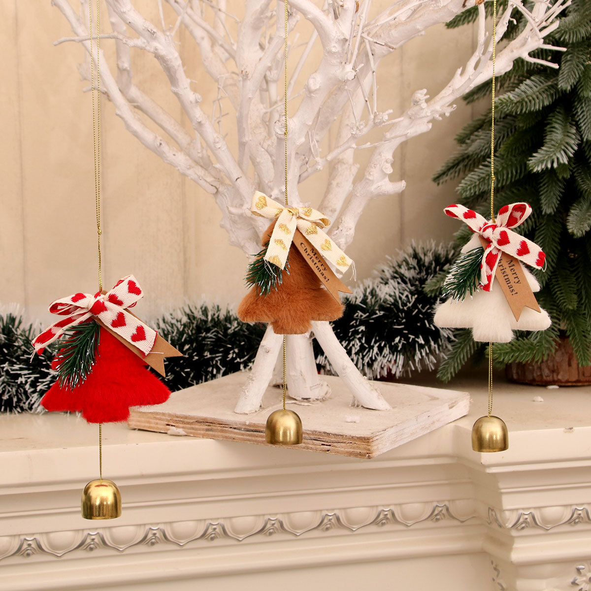 christmas decorations little bell shape pendant bow felt christmas tree car door hanging ornaments wind chimes fragrance pendant