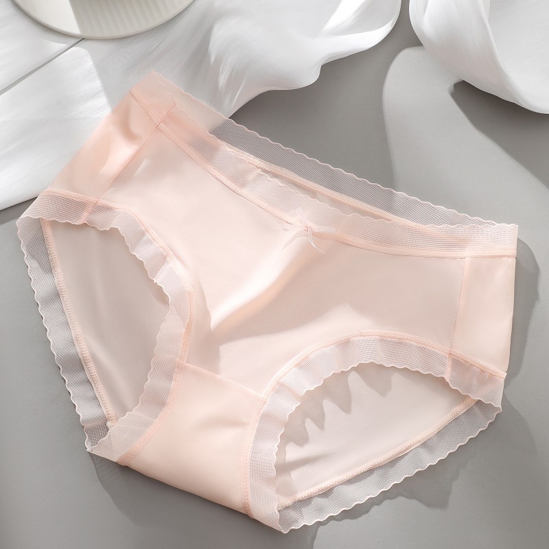 Entrepierna de algodón transpirable de verano para mujer Mediados de cintura linda chica borde de encaje triángulo pantalones cortos cabeza chica ropa interior sin costuras