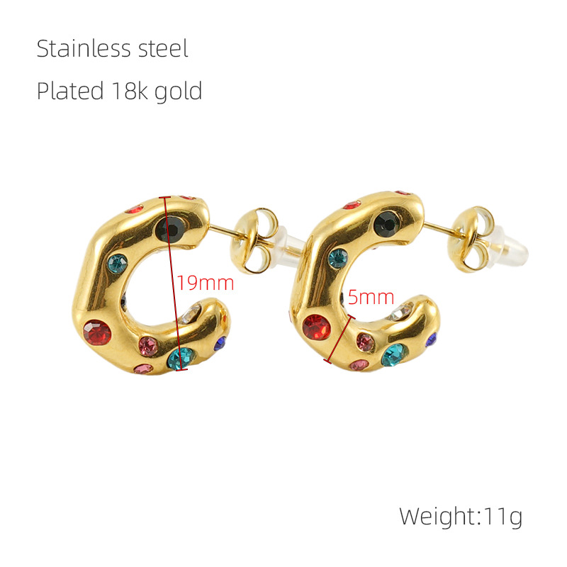 Cruz-frontera europea y americana moda diamante irregular Stud pendientes de las mujeres elegantes pendientes de acero inoxidable de titanio de acero 18K pendientes de oro estilo ins