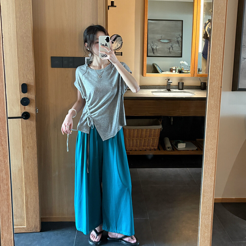 Liquidación, sin devoluciones ni cambios, camiseta de manga corta con cordón de algodón y lino con diseño de copo de nieve de estilo coreano para mujer, top de verano 2025.