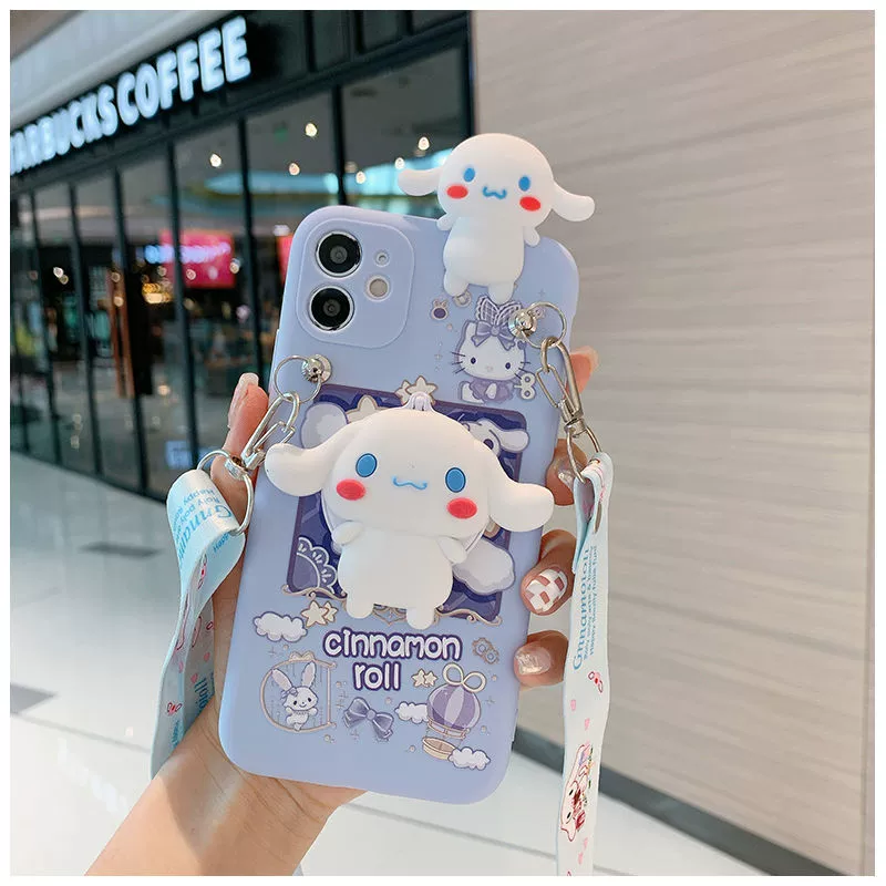 Чехол для телефона Apple iPhone 16, TPU зеркало Cinnamoroll с ремешком, стиль сумки через плечо из силикона