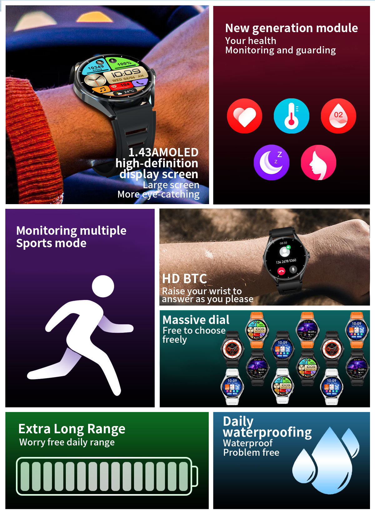 L61D smartwatch 1.43 inch Bluetooth talk heart rate blood_voghion.com