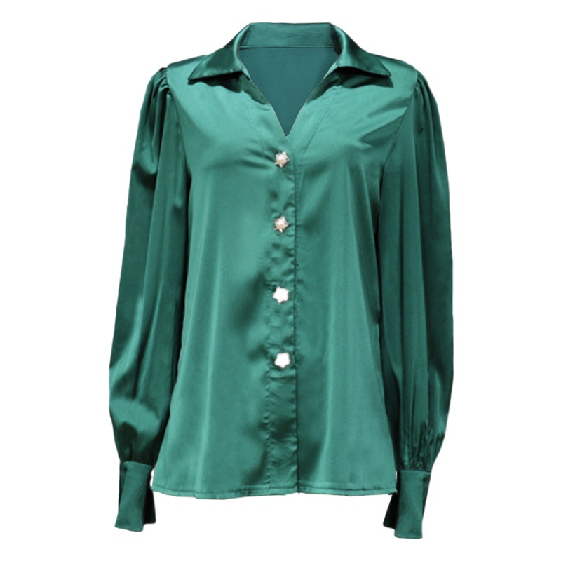 Blusa de satén holgada informal con mangas farol y diseño de nicho de moda otoño