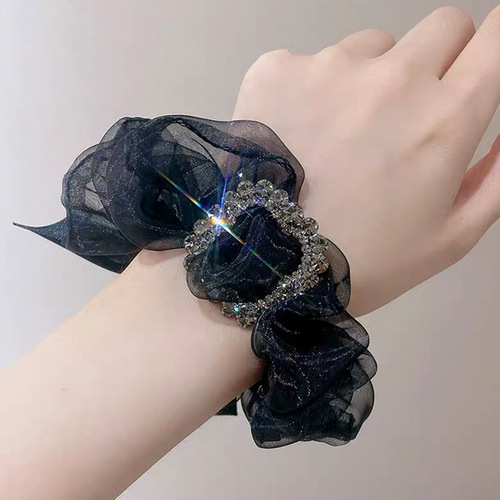 Exquisite rhinestone large intestine hair tie, high-end meatball head rope, temperament hair tie, Platinum Siya jewelry new hair rope