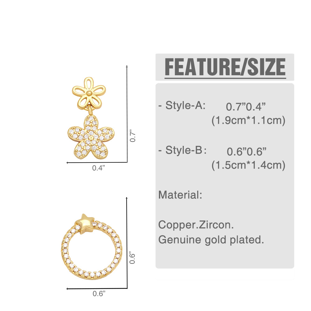 simple flower geometric heart star copper inlaid zircon 18K gold-plated earrings