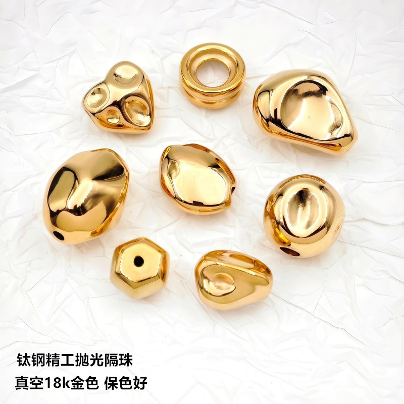 Exquisitely Carved Titanium Steel Irregular Large Hole Spacer Beads Vacuum-Plated 18K Gold Color-Preserving Crystal Bracelet DIY Baroque Jewelry Accessories Exquisitely Carved Titanium Steel Irregular Large Hole Spacer Beads Vacuum-Plated 18K Gold Color-Preserving Crystal Bracelet DIY Baroque Jewelry Accessories
