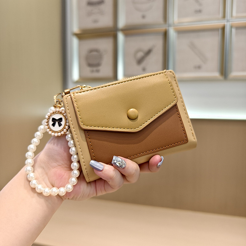 女性のための小さな財布 2025 新しいインターネット有名人ニッチデザインかわいいコントラストカラーバックルカードホルダーツーインワンマルチカードスロット財布|undefined