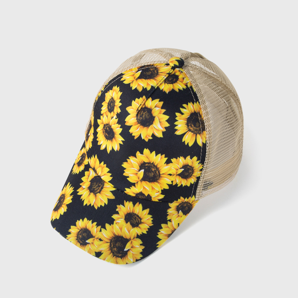 New Style Baseball Cap Men And Women Fashion Print Sunflower Mesh Hat display picture 7