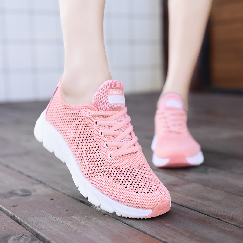 2024 Summer Flying Weaving Breathable Shoes Comfortable All-match Lace-up Hollow Large Net Casual sneaker Women's Pink Special Price 2024 Summer Flying Weaving Breathable Shoes Comfortable All-match Lace-up Hollow Large Net Casual sneaker Women's Pink Special Price