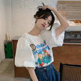 卡通泡泡袖t恤夏季韩版2024新款印花宽松洋气短袖上衣女装