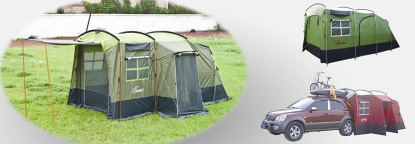 Ready-Made Outdoor Camping Style Tent, Camper Tail Tent, Two Rooms and One Living Room, Double-Layer Cotton Suv Car-Mounted Portable Tunnel Tent