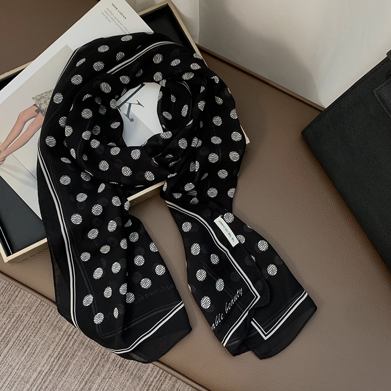 Bufanda de seda, sentido avanzado, todo fósforo, nuevo estilo multiusos, lunares, rosa, cuello, bufanda, bufanda, pañuelo, cinturón para el cabello, cinturón decorativo