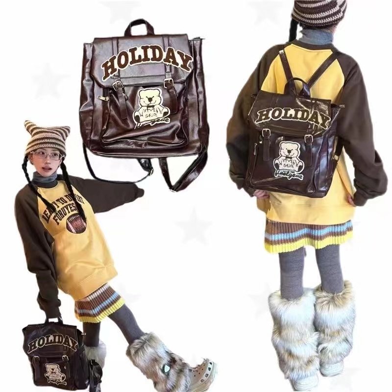 2024 New Original American Style Schoolbag Letter Bear Y2K Handbag Backpack Niche Designer Backpack for Women