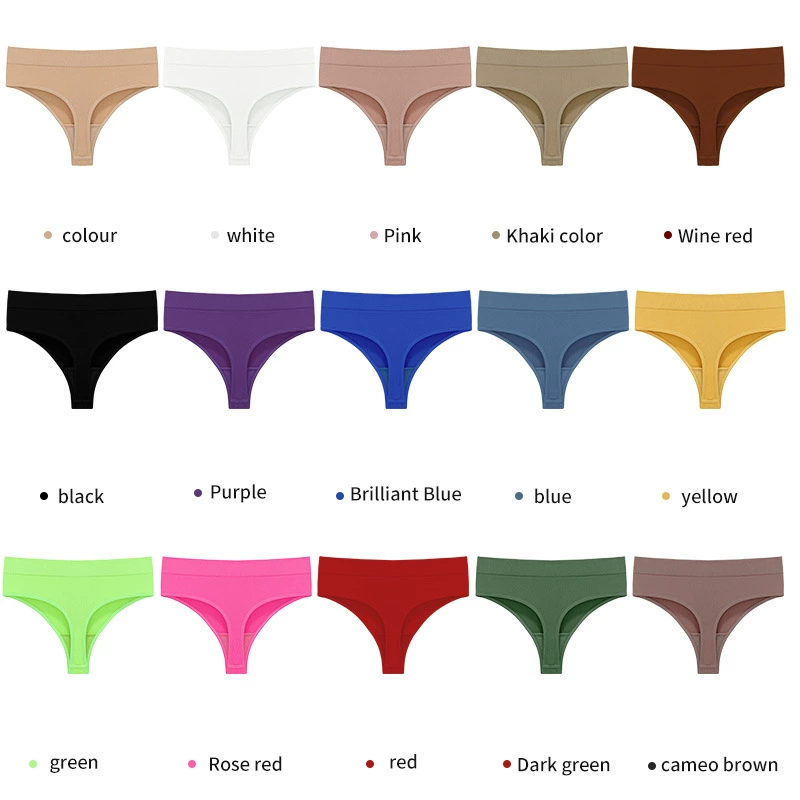Russia's hot selling M-3XL same color pure cotton thong mid-waist thread seamless thong women's big U same style pure