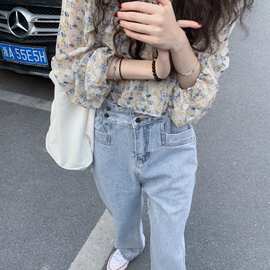 韩版清新碎花衬衫2025早春新款荷叶边网红雪纺衫上衣女