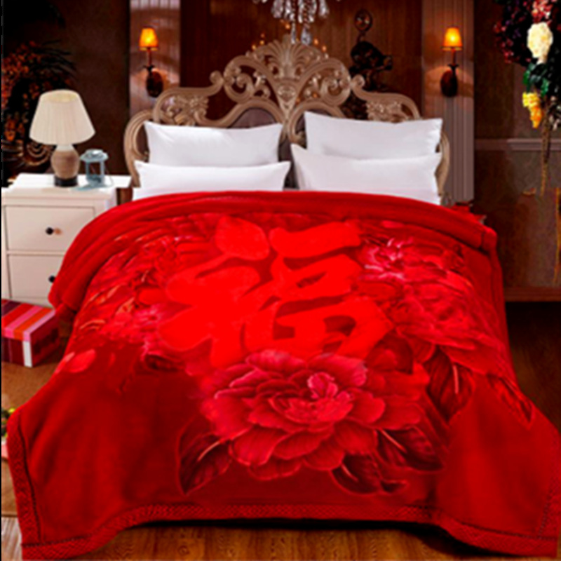 레드 해피 웨딩 담요 더블 국수 봄 가을과 겨울 단열 따뜻한 침실 웨딩 침대 라셸 달리기