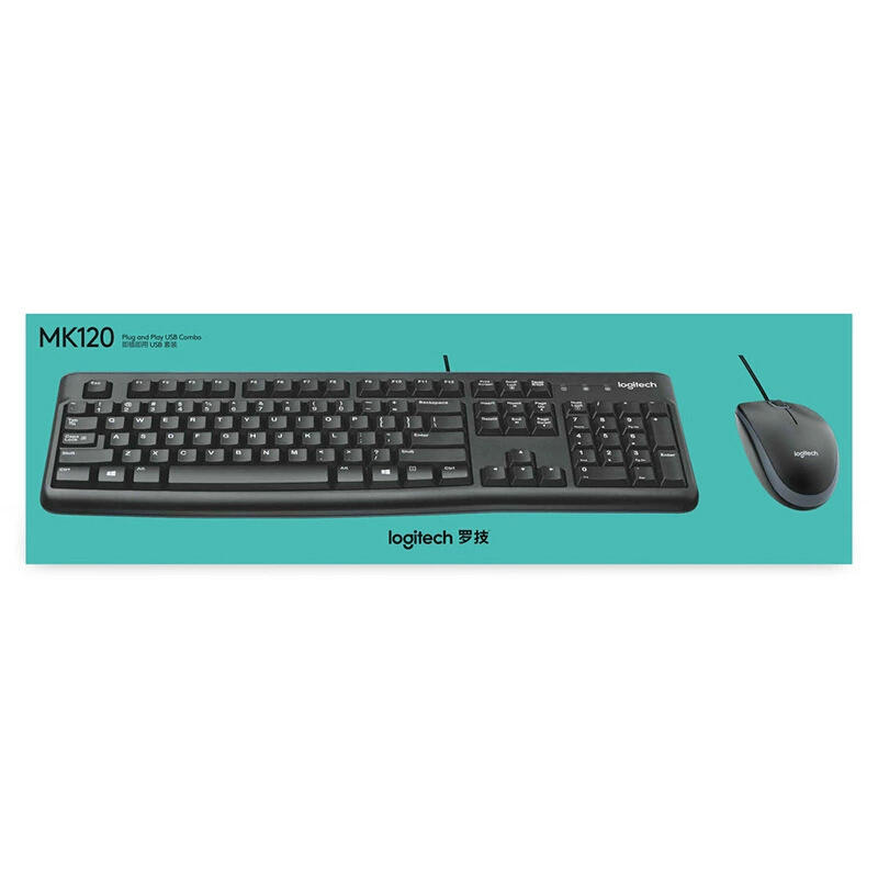 Клавиатура Logitech MK120 проводная, набор клавиш мышь для настольного ПК, офисного использования, против брызг