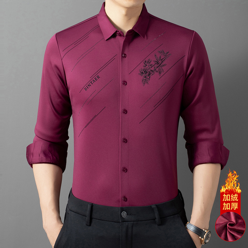 Senliang hombres de la misma camisa de invierno de los nuevos hombres de la camisa forrada de lana anti-arrugas planchado-libre de alta elástica Puyuan ropa de los hombres al por mayor