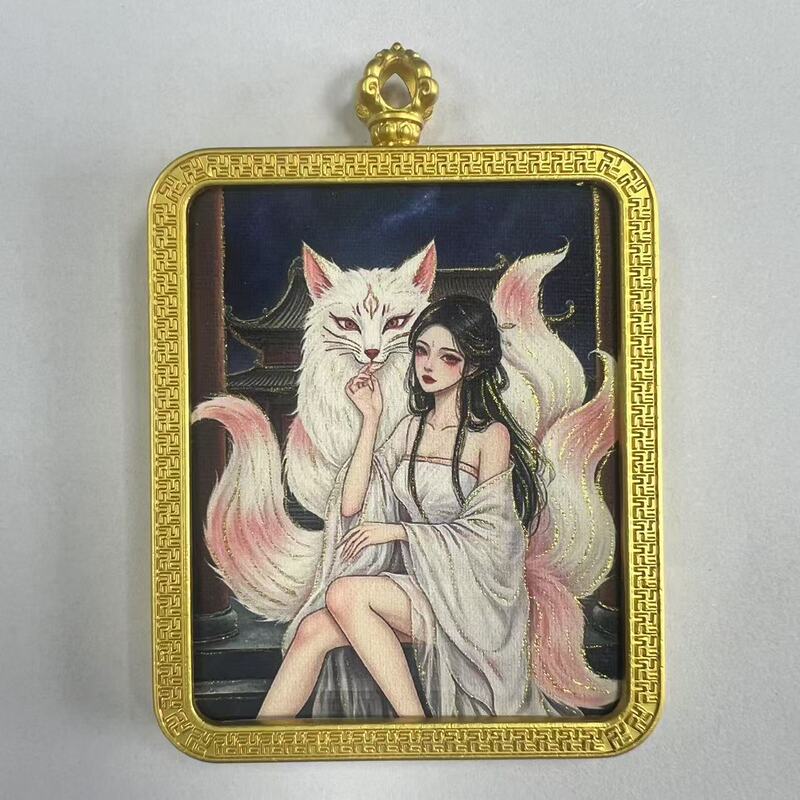 手绘描金莽龙女蛇年狐仙唐卡嘎乌盒九尾道家唐卡套周边吊坠项链|undefined