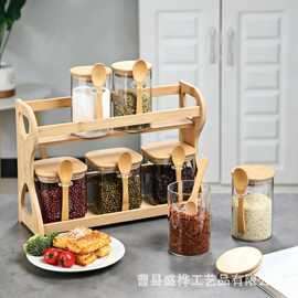 跨境木质置物架厨房桌面调料瓶多层整理架实木茶叶罐干果盒收纳架