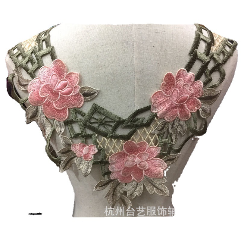 立体水溶牡丹刺绣布贴旗袍礼服胸花领花衣服修补洞补丁贴水溶无胶