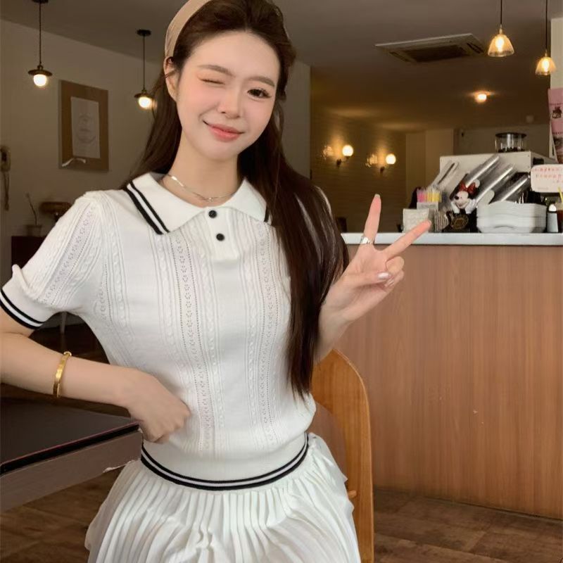 Early Spring Short-Sleeved Sweater, New Style, Contrasting Colors, Light and Fashionable Features, Popular Dopamine Mint Mambo Outer Wear to Cover the Flesh