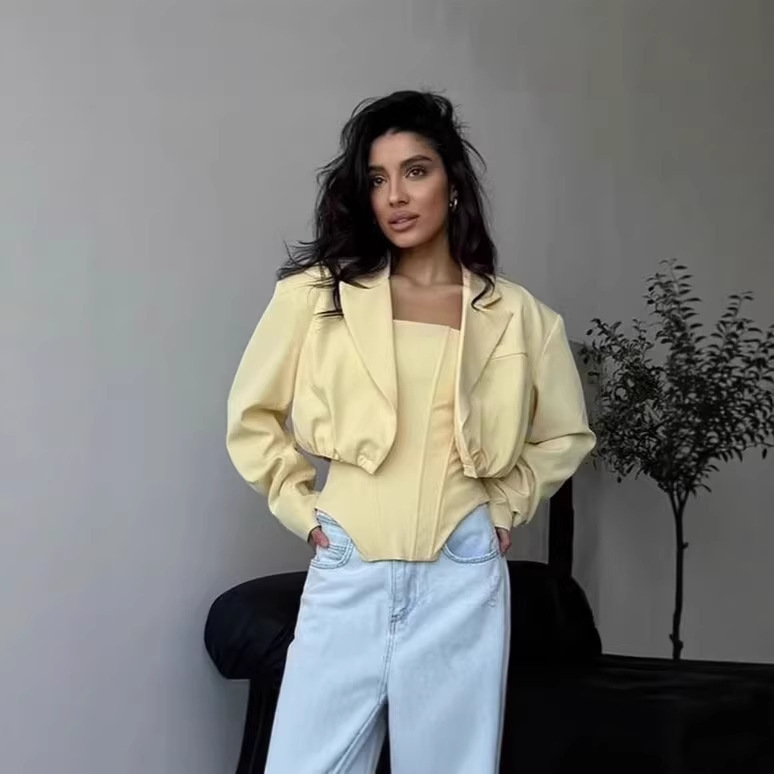 Pb&Za Women's Clothing 2025 Autumn New Style Elegant One-Button Blazer and Tube Top Two-Piece Set Pb&Za Women's Clothing 2025 Autumn New Style Elegant One-Button Blazer and Tube Top Two-Piece Set