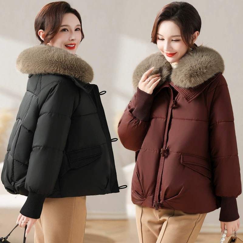 Молодая мама хлопчатобумажная одежда женский зимний 2024 новый иностранный шерстяной воротник pike одежда средний и пожилой женский маленький хлопчатобумажный костюм