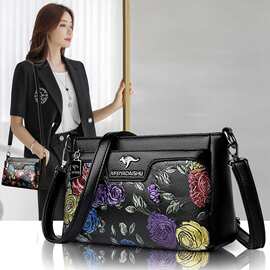 品牌女包2024新款软皮女士小方包印花妈妈婆婆单肩手提斜挎包