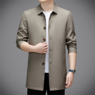 Lapel Jacket Men's Spring and Autumn Thin Business Loose Casual Mid-length Dad Jacket High-end Middle-aged Men's Windbreaker