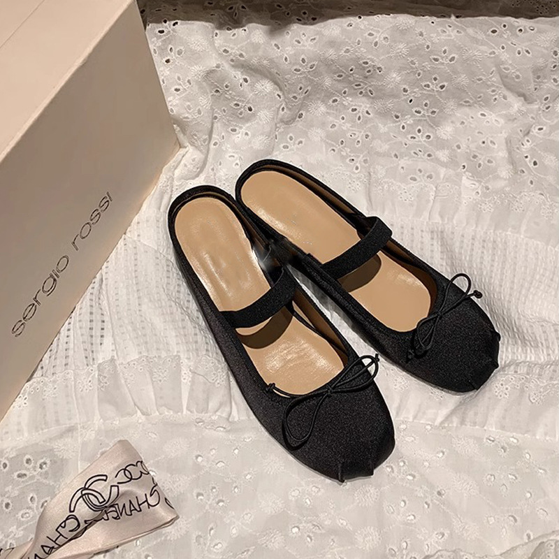 Su Yinyin mismo estilo ~ 5cm arco de aumento de seda Mary Jane zapatos individuales mujer media pantuflas verano