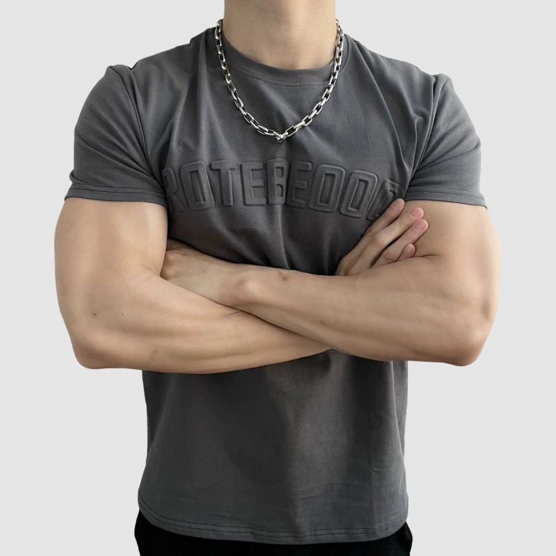 Футболка с круглым вырезом фитнес-тренд стальная печать на плече версия с рукавами