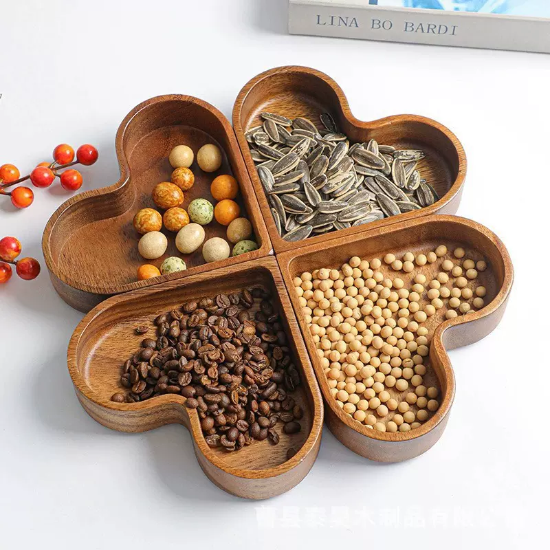 实木干果盘胡桃木色心形干果盘日式实木托盘可堆叠干果盒坚果盒
