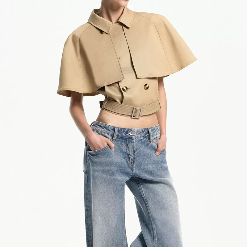 RAREL “雅痞”可拆卸斗篷风衣夹克 卡其/藏蓝2026新款时尚