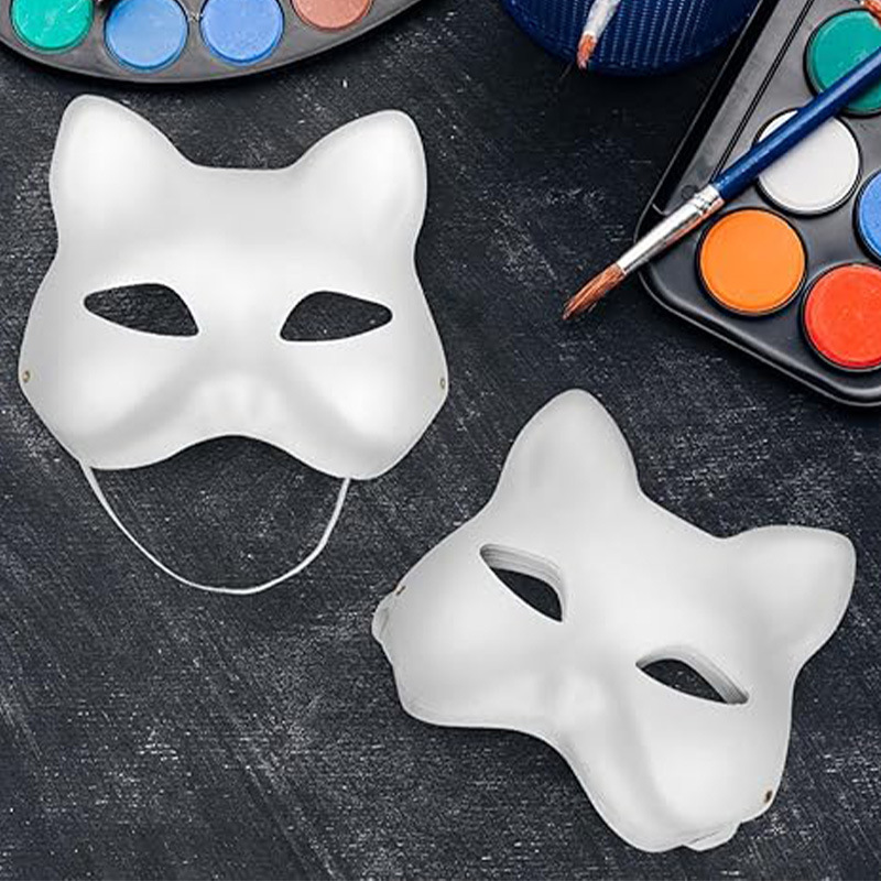 Máscara de cara de gato de Amazon para niños DIY pintada a mano blanca máscara de cara de gato de pulpa ecológica máscara de pintura de Halloween