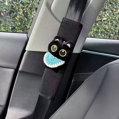 Super Cute Stuffed Doll – Seat belt shoulder pad - blue-saliva-towel-little-black-cat-black-shoulder-pads-assembly-required