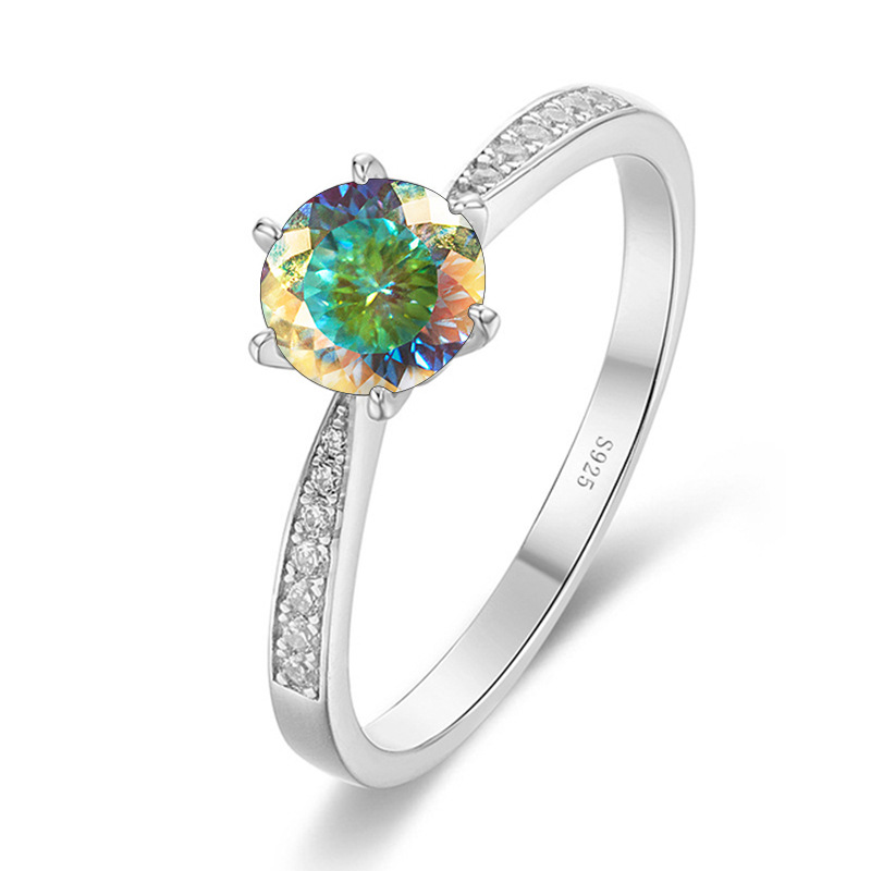 Anillo de boda multicolor, anillo de bodas sofisticado, piedra rosa de moissanita, S925 plata esterlina, fuego