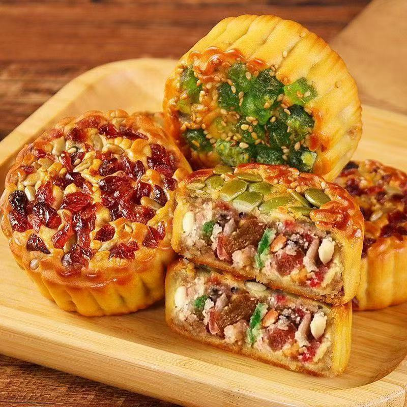 传统坚果五仁月饼蔓越莓果仁月饼南瓜子蜜饯中秋月饼约80g美食|undefined