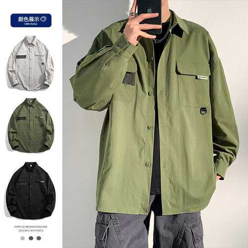 Men's artistic casual long-sleeved collar coat spring and autumn loose streetwear work shirt jacket top for men street fashion