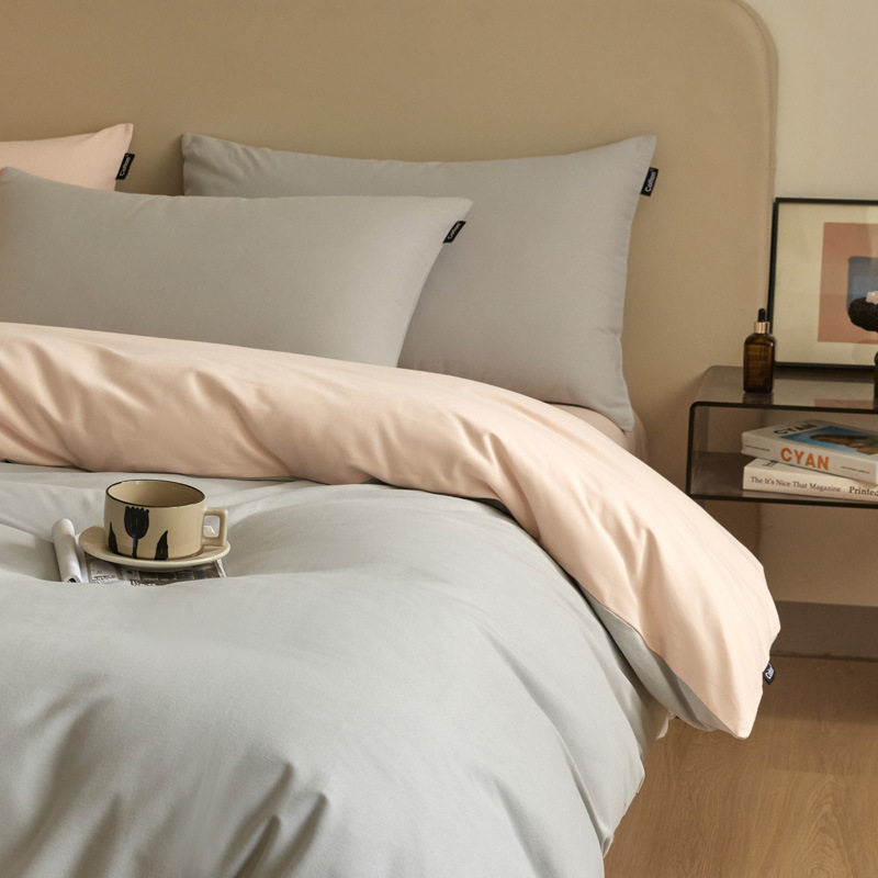 High-end nuevo algodón molido cama gaza de cuatro piezas conjunto de color sólido de doble parche de algodón puro tipo a sábanas de cama 4 suave