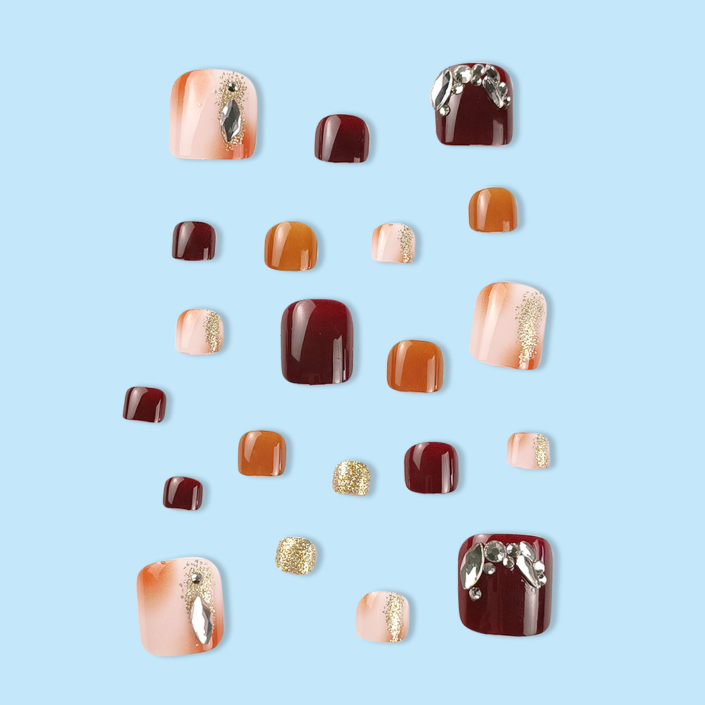 Vino rojo salto color dedo del pie desgaste de uñas pieza de manicura manchas de café diamante completo dedo del pie parche de uñas producto terminado 24 unidades caja image 5