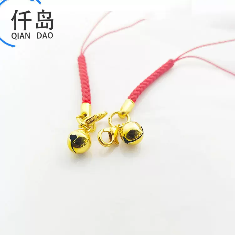 厂家批发diy手机绳彩色编织绳金色铃铛手机绳12mm龙虾扣铃铛挂绳