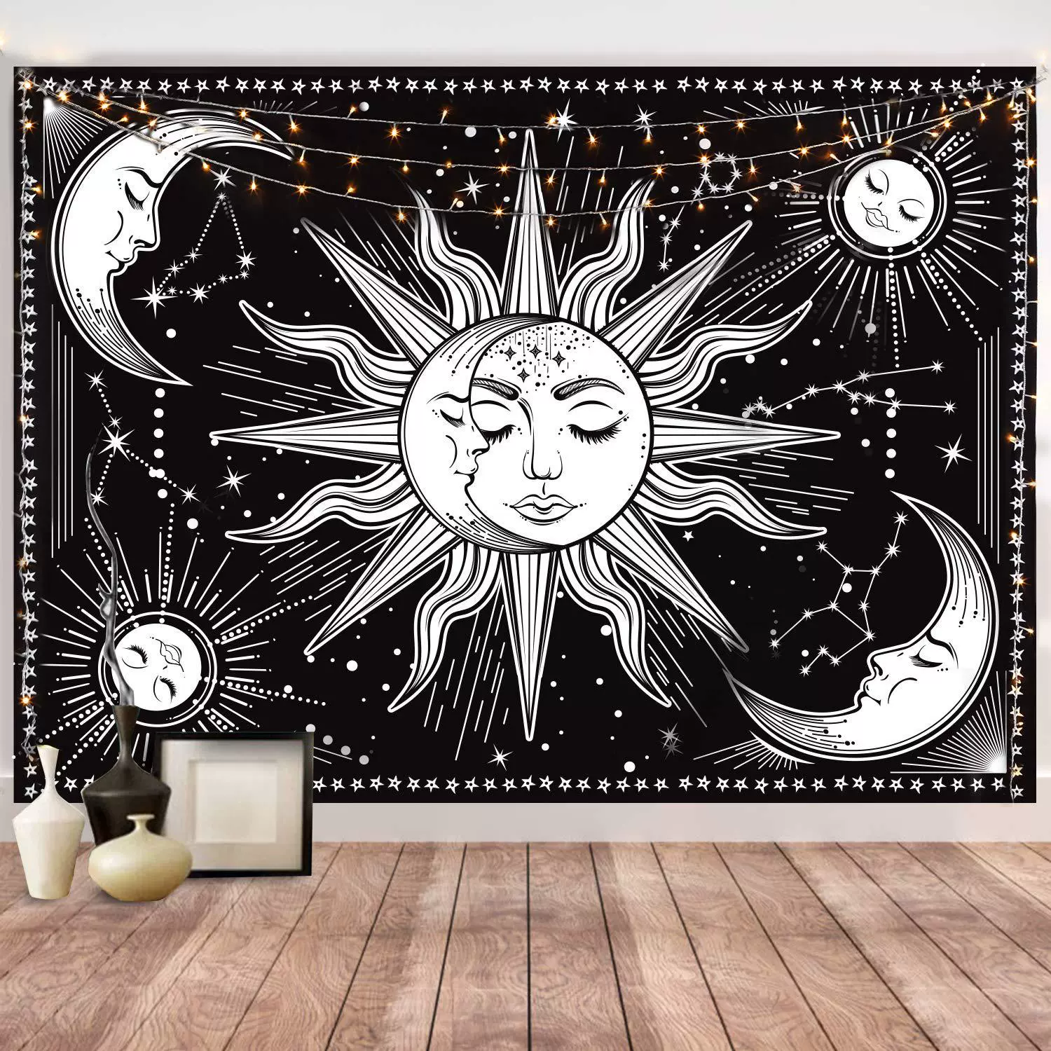 Cross-border bohemian style black and white tapestry moon art aesthetic tapestry bedroom living room dormitory decoration wall hanging