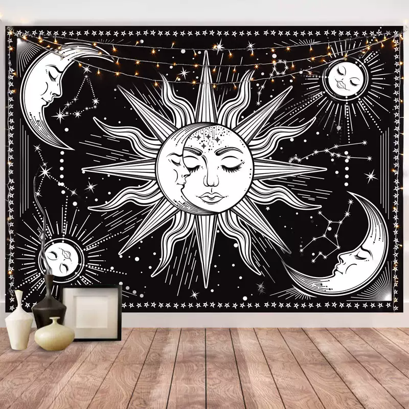 Cross-border bohemian style black and white tapestry moon art aesthetic tapestry bedroom living room dormitory decoration wall hanging